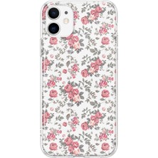 MONOFLEX iPhone 12 Mini Uyumlu Güller Desenli Şeffaf Telefon Kılıfı