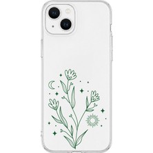MONOFLEX iPhone 14 Plus Uyumlu Minimal Çiçek Desenli Şeffaf Telefon Kılıfı