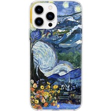 MONOFLEX iPhone 14 Pro Max Uyumlu Van Gogh Yıldızlı Gece Desenli Şeffaf Telefon Kılıfı