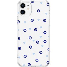 MONOFLEX iPhone 12/12 Pro Uyumlu Nazar Boncuğu ve Kalp Desenli Şeffaf Telefon Kılıfı