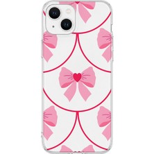 MONOFLEX iPhone 13 Mini Uyumlu Pembe Fiyonk Desenli Şeffaf Telefon Kılıfı
