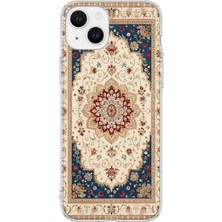 MONOFLEX iPhone 13 Uyumlu Bej Lacivert Halı Deseni Desenli Şeffaf Telefon Kılıfı