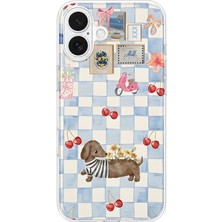 MONOFLEX iPhone 16 Uyumlu Sosis Köpek ve Kiraz Desenli Şeffaf Telefon Kılıfı
