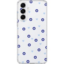 MONOFLEX Samsung Galaxy A14 Uyumlu Nazar Boncuğu ve Kalp Desenli Şeffaf Telefon Kılıfı
