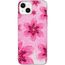 MONOFLEX iPhone 14 Plus Uyumlu Sakura Kiraz Çiçeği Desenli Şeffaf Telefon Kılıfı