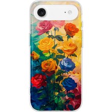 MONOFLEX iPhone 17 Air Uyumlu Yağlı Boya Gül Buketi Desenli Şeffaf Telefon Kılıfı