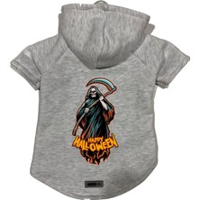 Kapişonlu Polar Sweatshirt Köpek ve Kedi Kıyafeti & Elbisesi Gri Happy Halloween Azrail M