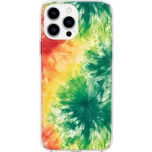 MONOFLEX iPhone 15 Pro Uyumlu Yeşil Turuncu Batik Desenli Şeffaf Telefon Kılıfı