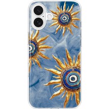 MONOFLEX iPhone 16 Uyumlu Altın Güneş Nazar Desenli Şeffaf Telefon Kılıfı