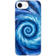 MONOFLEX iPhone 17E Uyumlu Mavi Spiral Dalga Desenli Şeffaf Telefon Kılıfı