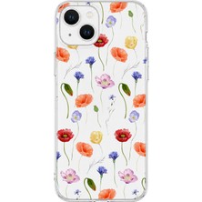 MONOFLEX iPhone 15 Plus Uyumlu Kır Çiçekleri Desenli Şeffaf Telefon Kılıfı