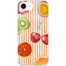 MONOFLEX iPhone 17E Uyumlu Tropikal Meyveler Desenli Şeffaf Telefon Kılıfı