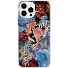 MONOFLEX iPhone 15 Pro Uyumlu Balık Kolaj Desenli Şeffaf Telefon Kılıfı