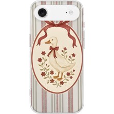 MONOFLEX iPhone 17 Air Uyumlu Vintage Çizgili Fiyonklu Kaz Desenli Şeffaf Telefon Kılıfı