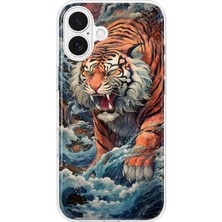 MONOFLEX iPhone 16 Uyumlu Kaplan Desenli Şeffaf Telefon Kılıfı