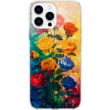 MONOFLEX iPhone 16 Pro Max Uyumlu Yağlı Boya Gül Buketi Desenli Şeffaf Telefon Kılıfı