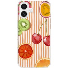 MONOFLEX iPhone 16 Plus Uyumlu Tropikal Meyveler Desenli Şeffaf Telefon Kılıfı