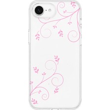 MONOFLEX iPhone 17E Uyumlu Pembe Sarmaşık Desenli Şeffaf Telefon Kılıfı