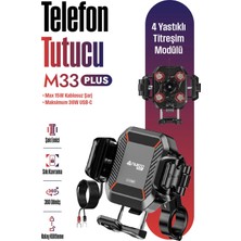 Nukrotech M33 Plus Titreşim Modüllü Motosiklet Telefon Tutucu (Kablosuz ve Type-C Şarjlı )