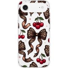 MONOFLEX iPhone 17 Air Uyumlu Leopar Fiyonk ve Kiraz Desenli Şeffaf Telefon Kılıfı