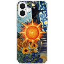 MONOFLEX iPhone 17 Uyumlu Van Gogh Ayçiçeği ve Güneş Kolaj Desenli Şeffaf Telefon Kılıfı