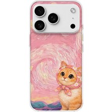 MONOFLEX iPhone 17 Pro Uyumlu Yağlı Boya Fularlı Kedi Desenli Şeffaf Telefon Kılıfı