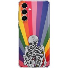 MONOFLEX Samsung Galaxy A14 Uyumlu Gökkuşağı Iskelet Desenli Şeffaf Telefon Kılıfı