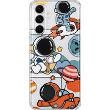 MONOFLEX Samsung Galaxy A25 Uyumlu Astronot ve Gezegen Çizimi Desenli Şeffaf Telefon Kılıfı