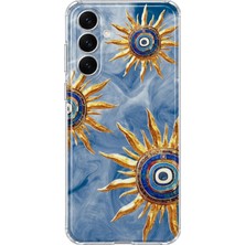 MONOFLEX Samsung Galaxy A34 Uyumlu Altın Güneş Nazar Desenli Şeffaf Telefon Kılıfı