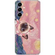 MONOFLEX Samsung Galaxy A17 Uyumlu Yağlı Boya Siyam Kedisi Desenli Şeffaf Telefon Kılıfı