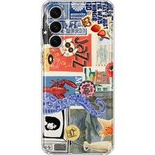 MONOFLEX Samsung Galaxy A34 Uyumlu Retro Pop Art Dergi Kolaj Desenli Şeffaf Telefon Kılıfı