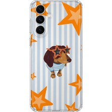 MONOFLEX Samsung Galaxy A36 Uyumlu Çizgili Yıldız ve Sosis Köpek Desenli Şeffaf Telefon Kılıfı