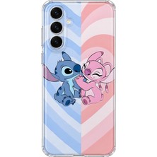 MONOFLEX Samsung Galaxy A25 Uyumlu Angel ve Stitch Desenli Şeffaf Telefon Kılıfı