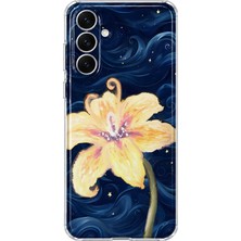 MONOFLEX Samsung Galaxy A57 Uyumlu Lacivert Gece Sarı Zambak Desenli Şeffaf Telefon Kılıfı