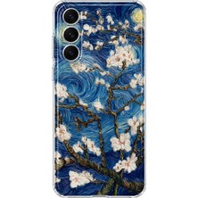 MONOFLEX Samsung Galaxy S24 Uyumlu Van Gogh Badem Çiçeği Yıldızlı Gece Desenli Şeffaf Telefon Kılıfı