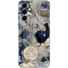 MONOFLEX Samsung Galaxy S24 Uyumlu Gece Mavisi Kolaj Desenli Şeffaf Telefon Kılıfı