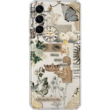 MONOFLEX Samsung Galaxy S24 Uyumlu Vintage Kelebek Kolaj Desenli Şeffaf Telefon Kılıfı