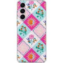 MONOFLEX Samsung Galaxy S24 Fe Uyumlu Çiçek Karo Desenli Şeffaf Telefon Kılıfı