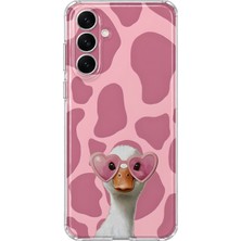MONOFLEX Samsung Galaxy A56 Uyumlu Benekli Kalp Gözlüklü Kaz Desenli Şeffaf Telefon Kılıfı