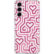 MONOFLEX Samsung Galaxy A55 Uyumlu Pembe Kalpli Labirent Desenli Şeffaf Telefon Kılıfı
