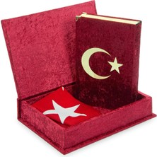 Kadife Sandıklı Türkiye Bayraklı Ay Yıldızlı Kuranı Kerim Seti