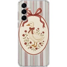 MONOFLEX Samsung Galaxy S26 Plus Uyumlu Vintage Çizgili Fiyonklu Kaz Desenli Şeffaf Telefon Kılıfı