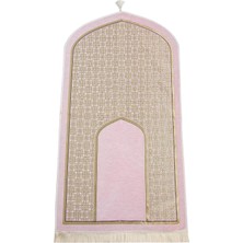 Oval Mihrap Desenli Püsküllü Lüks Şönil Seccade Pembe