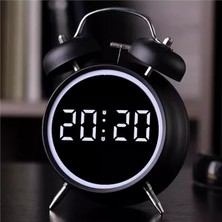 Valkyrie LED Ekranlı Analog Alarmlı Masa Saati Çalar Saat Pil Dereceli Çift Alarmlı Dijital Saat Siyah