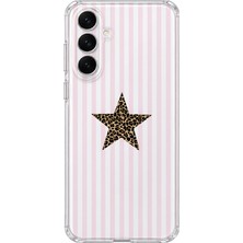 MONOFLEX Samsung Galaxy M34 Uyumlu Çizgili Leopar Yıldız Desenli Şeffaf Telefon Kılıfı
