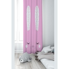 Pelangi Pembe Tavşan Desenli Dijital Baskı Yıkanabilir Bebek Çocuk Odası Fon Perdesi, Şeker Pembe-Beyaz 70 x 270