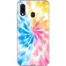 MONOFLEX Samsung Galaxy A20/A30 Uyumlu Mavi Pembe Batik Desenli Şeffaf Telefon Kılıfı