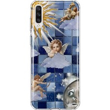 MONOFLEX Samsung Galaxy A50/A30S Uyumlu Mozaik Güneş Ay ve Melekler Desenli Şeffaf Telefon Kılıfı