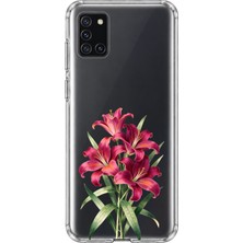 MONOFLEX Samsung Galaxy A31 Uyumlu Zambak Çiçek Buketi Desenli Şeffaf Telefon Kılıfı