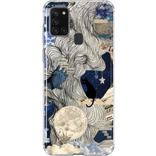MONOFLEX Samsung Galaxy A21S Uyumlu Gece Mavisi Kolaj Desenli Şeffaf Telefon Kılıfı